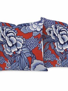 NWT, Red & Blue Chinoiserie Pillow Covers (2), Double Sided, 22" x 22"